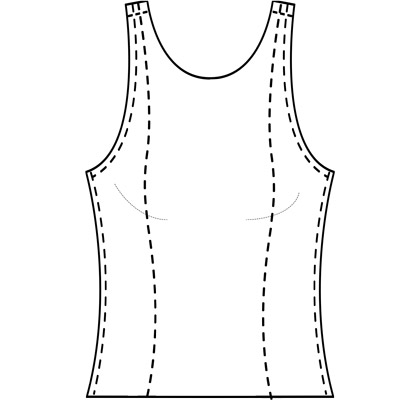 Womens custom princess cut tank-top pattern for use with leather, stretch pleather, vinyl, latex, or other stretch fabrics.