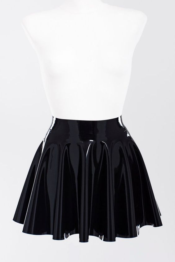 Image of: Black latex flared skirt
