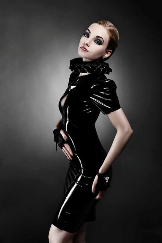Image of: Black latex with Victorian ruffle collar