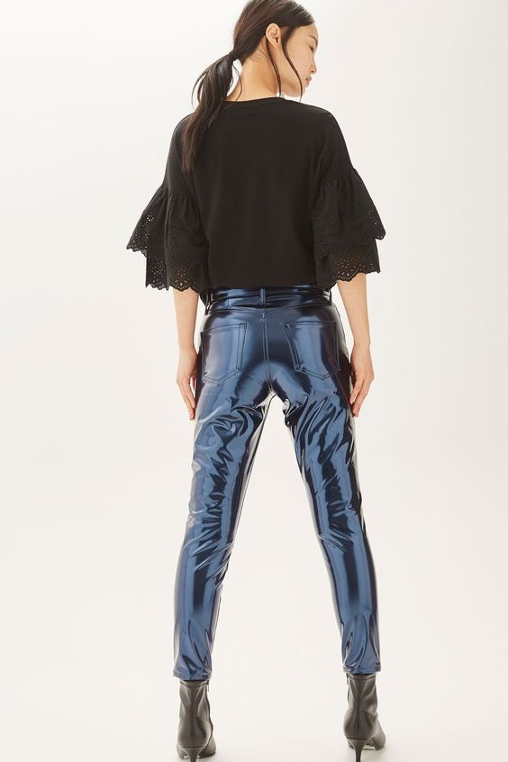 Image of: Dark blue metallic PVC pants