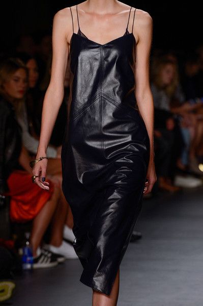 Image of: Faux leather fabric slip dress