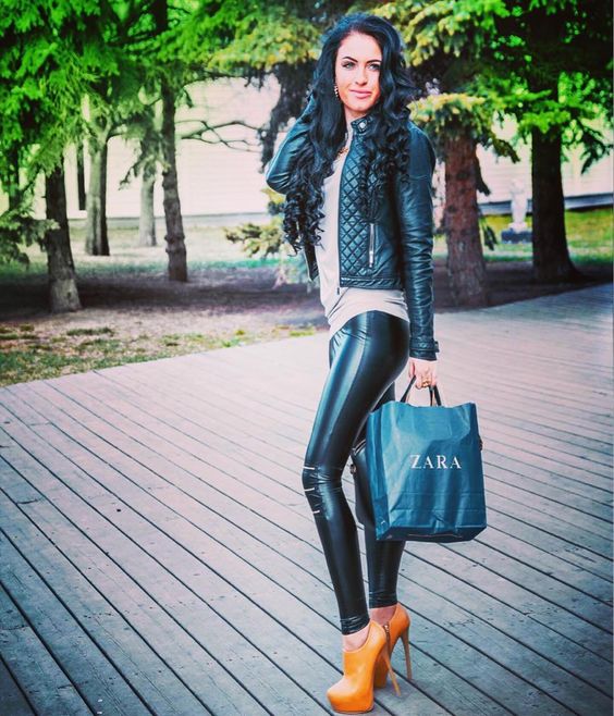 Image of: Faux leather pants and jacket
