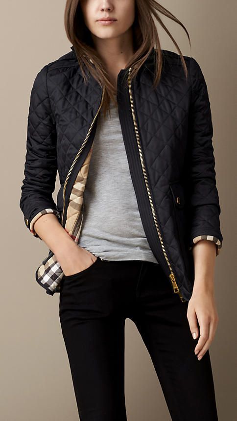 Image of: Black quilted faux leather jacket