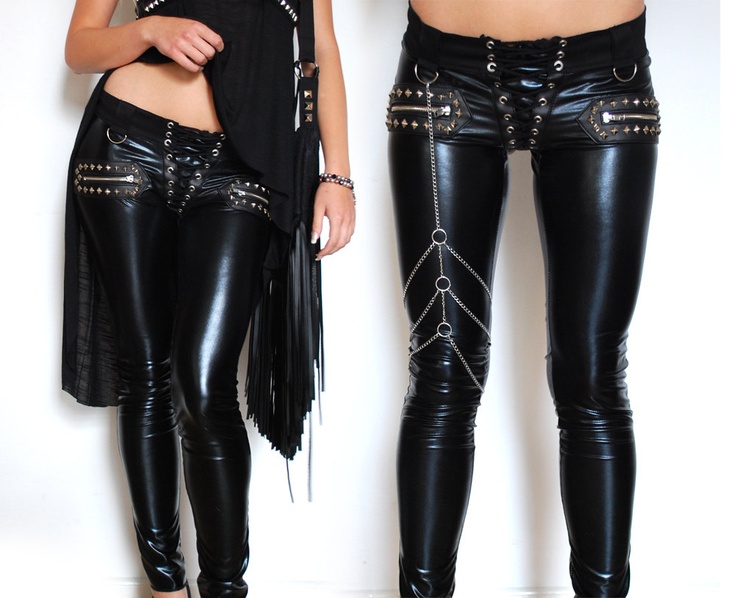 Image of: Rivets with leather jeans