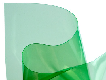 Semi-transparent green vinyl fabric.
