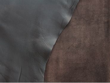 both sides of brown lambskin leather hide