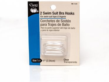 Dritz clear plastic bra hooks for swimwear or lingerie.