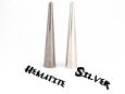 Hematite versus silver tall cone shaped spike. thumbnail image.
