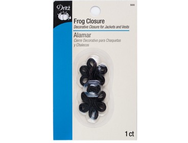 Black frog closure with 5 knots by Dritz.
