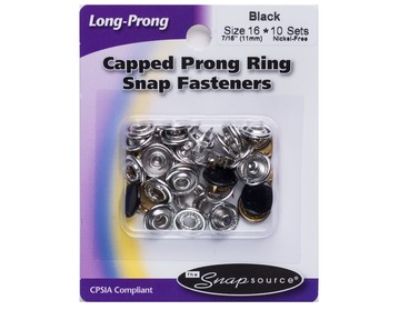 Black capped prong snap fasteners.