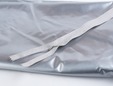 Grey nylon zipper on metallic silver vinyl fabric. thumbnail image.