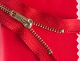 Red 7 inch red brass zipper with matching red fabric. thumbnail image.