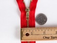 Red non-separating zipper with brass teeth. thumbnail image.