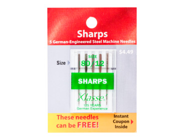 Super sharp size 80 - 12 sewing needles for tightly woven fabrics.
