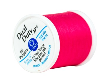 Hot pink 100% polyester thread by Coats and Clark.