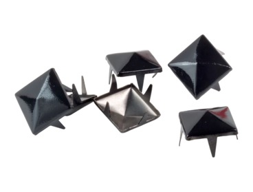 Black metal pyramid studs for jackets and clothing.