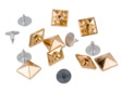 Gold pyramid spikes for apparel, clothing, shoes, jackets, hats, and bags. thumbnail image.