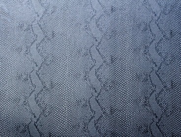 4-way stretch faux snakeskin embossed fabric in metallic silver-blue.
