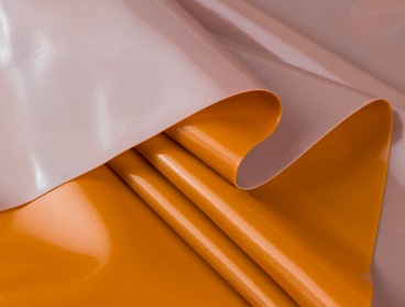 Double sided metallic orange and grey latex sheeting.