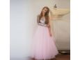 Baby pink tulle fabric for dress. thumbnail image.